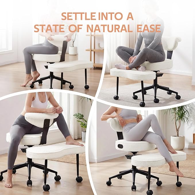 Garvee Ergonomic Cross Legged Office Chair with Lumbar Support, 360° Swivel Meditation Chair with Wheels - Adjustable Height for ADHD Desk & Yoga, Wide Criss Cross Chair, Kneeling Chair for Home