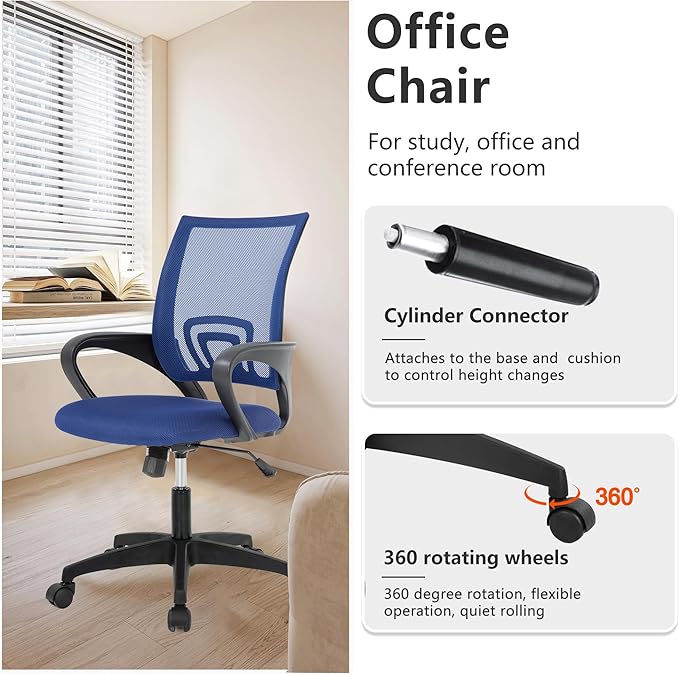 PayLessHere Home Office Chair - Adjustable Ergonomic Chair with Lumbar Support, Armrest, High Density Mesh, 360 Degree Swivel (Pack of 2, Blue)