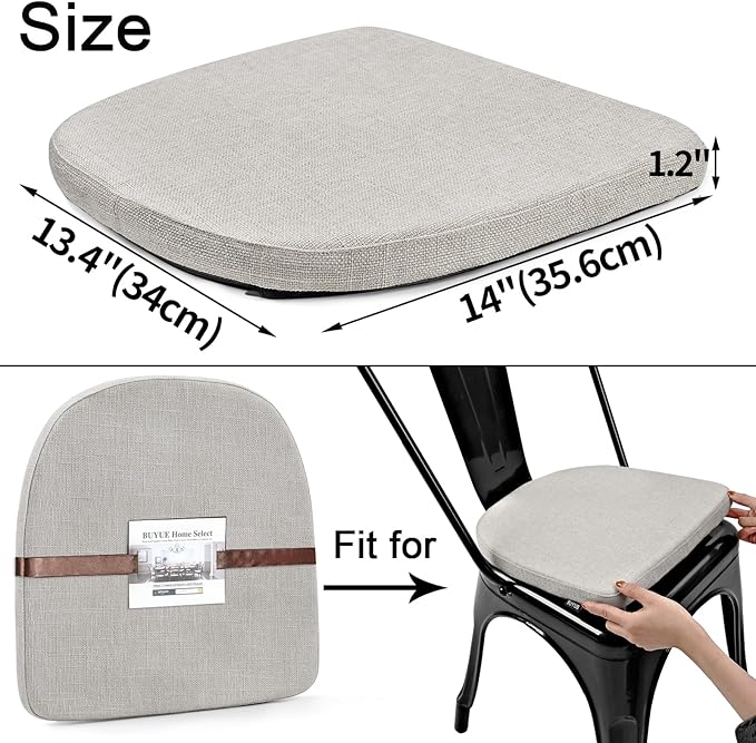BUYUE Friendly Woven Fabric 14x14 Magnetic Cushions for Metal Chair Set of 4, Enhanced Anti-Slip Seat Pads for Dining Kitchen Café Stackable Chairs (U-Shape, Light Grey, 4 Counts)
