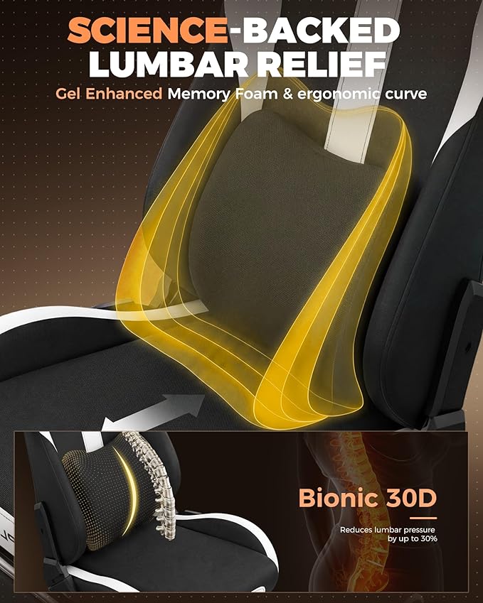GTPLAYER Gaming Chair with Foot Rest & Pocket Spring Cushion, Ergonomic High Back Computer Desk Chair with Headrest & Lumbar Support for Back Pain Relief, Breathable Fabric, Black