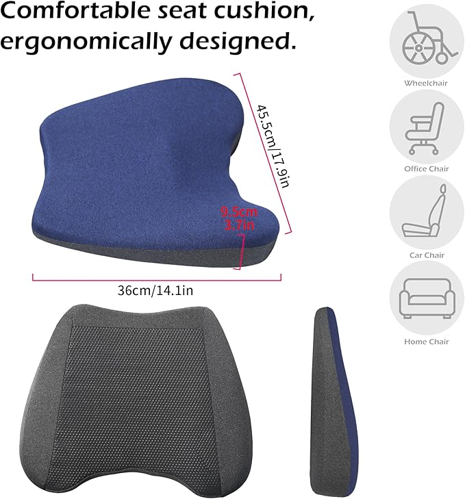 Car Seat Cushion for Driving, Ergonomic Memory Foam Car Seat Pad for Sciatica Pain Relief, Car Seat Cushion Pad for Driving Seat Office Chair, Blue