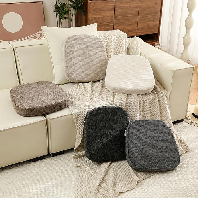 D-Shaped Chair Cushions for Dining Chairs, 2.5” Thick Chair Pads with Washable Comfortable Textured Cover, Non Slip Kitchen Chair Cushions with Ties, 16.5" x 16.5", 6 Pack, Creamy White