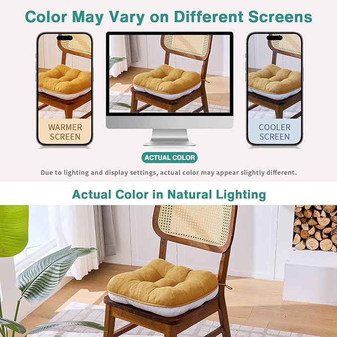 BETU Chair Cushions for Dining Chairs Set of 4,3.5" Thick Kitchen Table Chair Pads with Ties,Non Slip Backing and Covers, Seat Cushion for Dining Room,Bar,Patio Chairs,15.5"X15.5"X3.5",Yellow
