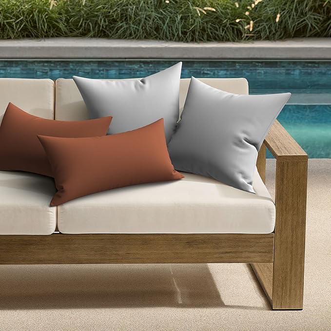 Ergonomic 12x20 Inch Outdoor Lumbar Pillow Covers Waterproof Support Cushion for Patio Chairs, Benches, Sofas Porch, Gray