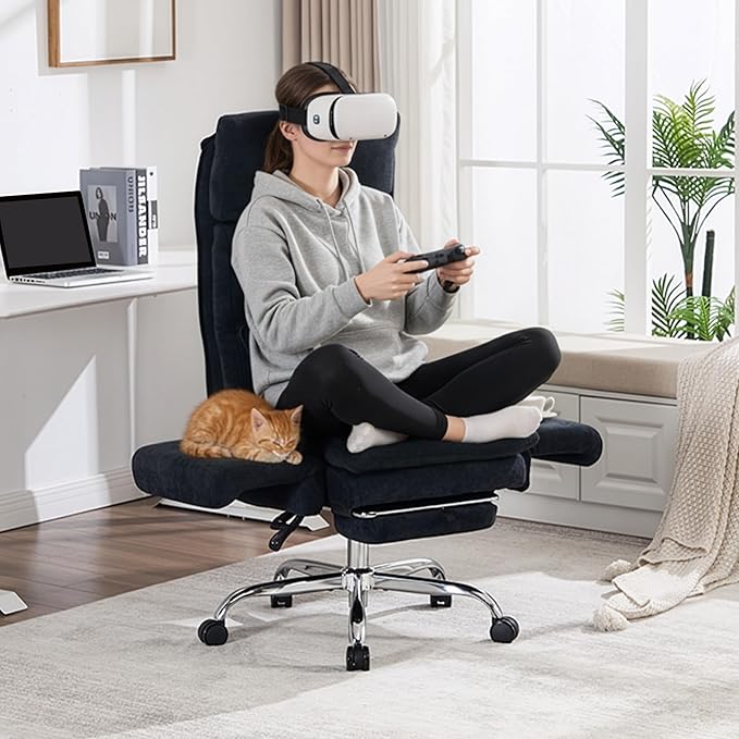 Okeysen Big and Tall Office Chair with Flip Armrests, Cross Legged Chair with Foot Rest, Wide Seat Reclining Desk Chair with Lumbar Pillow, Executive Ergonomic Computer Game Chair, 500LBS