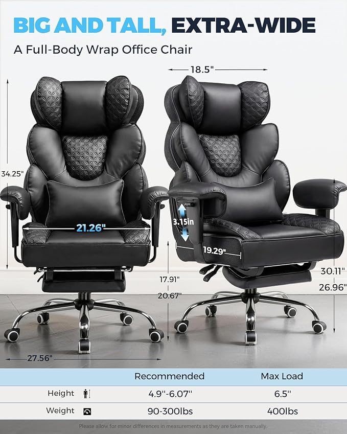 GTPLAYER Big and Tall Gaming Chair Ergonomic Heavy Duty Office Chair Racing Seat with Adjustable Lumbar Pillow Footrest 150° Reclining Thickened Armrests Breathable Mesh for Esports/PC Gaming