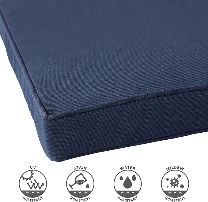 Outdoor 18 inch Square Patio Dining Chair Pads – Comfortable Fiber-Filled Seat Cushions with Ties, Reversible Polyester Fabric - Navy, Set of 4