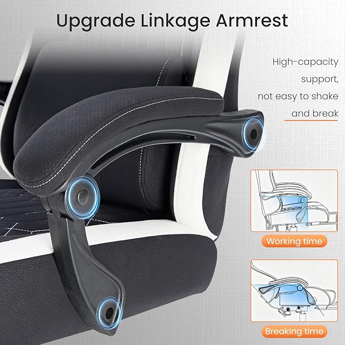 Sweetcrispy Computer Gaming Chair - Ergonomic Desk Chair with Footrest and Lumbar Support, High Back Height Adjustable Task Chair with Linkage Armrests and Headrest, 360° Swivel Wheels, Black