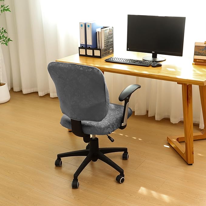 FORCHEER Desk Chair Cover Stretch Velvet Dark Grey 2 Piece for Split Office Chair Slipcovers Washable Removable