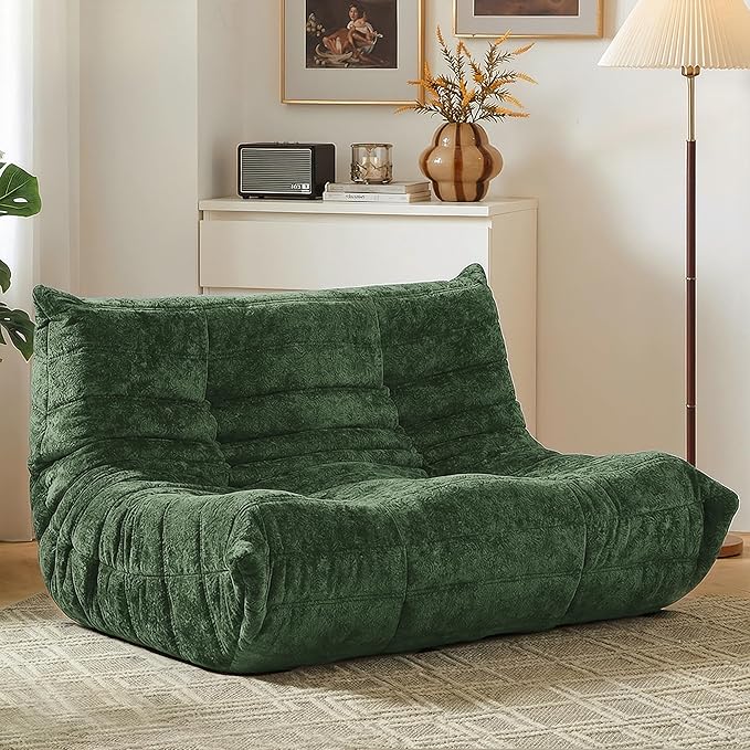 HABUTWAY Bean Bag Chair, Giant Bean Bag Chairs for Adults, Loveseat Fireside Chair, 2 Seater Lazy Bean Bag Sofa Memory Foam Couch for Living Room, Bedroom, Office (Green)