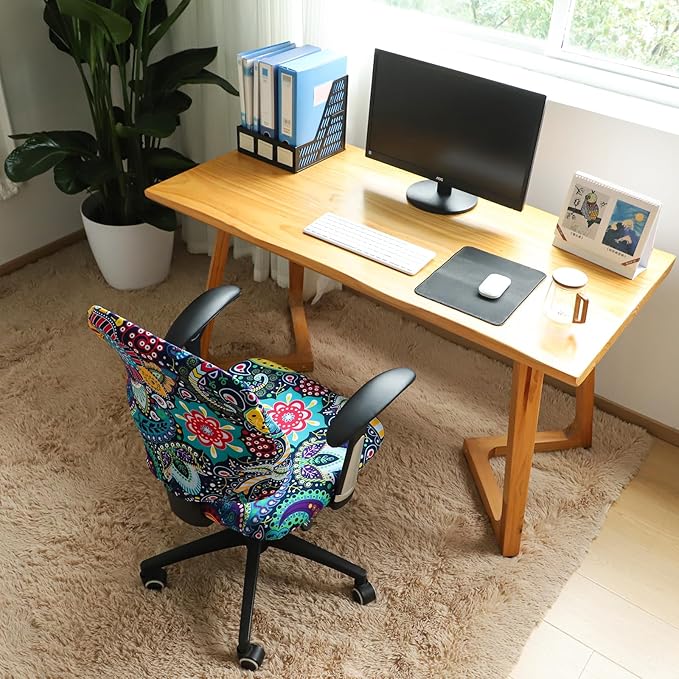 FORCHEER Desk Chair Cover Stretch Boho Office Chair Covers Two Piece for Split Office Chairs Stretchable