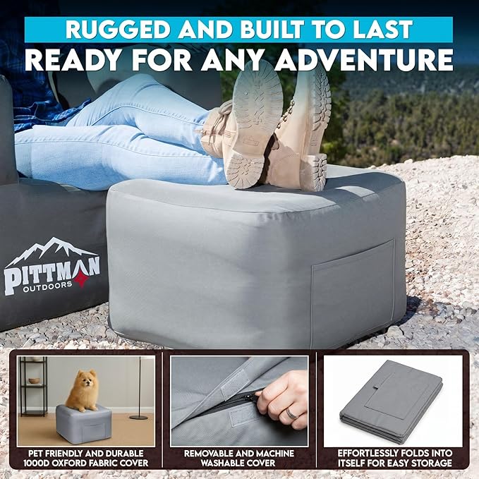 Pittman Inflatable Ottoman Foot Rest for Camping - Outdoor Pouf Ottoman is Waterproof for Camping & Patio - Removable Cover for Easy Cleaning - Inflatable Foot Stool Matches Our Popular Furniture Set
