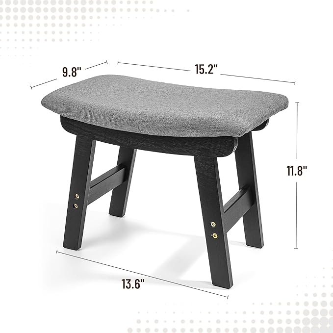 BAMBOO LAND- Bamboo Foot Stools Ottoman, Gray Cushion & Black Wood Legs, Small Ottoman Foot Rest for Couch