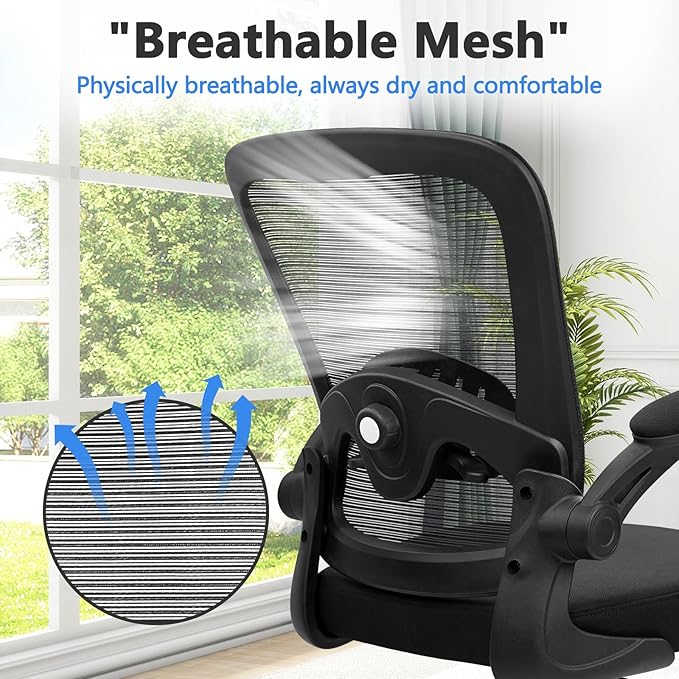 KLASIKA Desk Chairs with Wheels, Ergonomic Mesh Back Home Office Chair Adjustable Lumbar Support and Height Swivel Rolling Computer Task Chairs with Flip Up Armrests for Conference Meeting, Black, 6PK