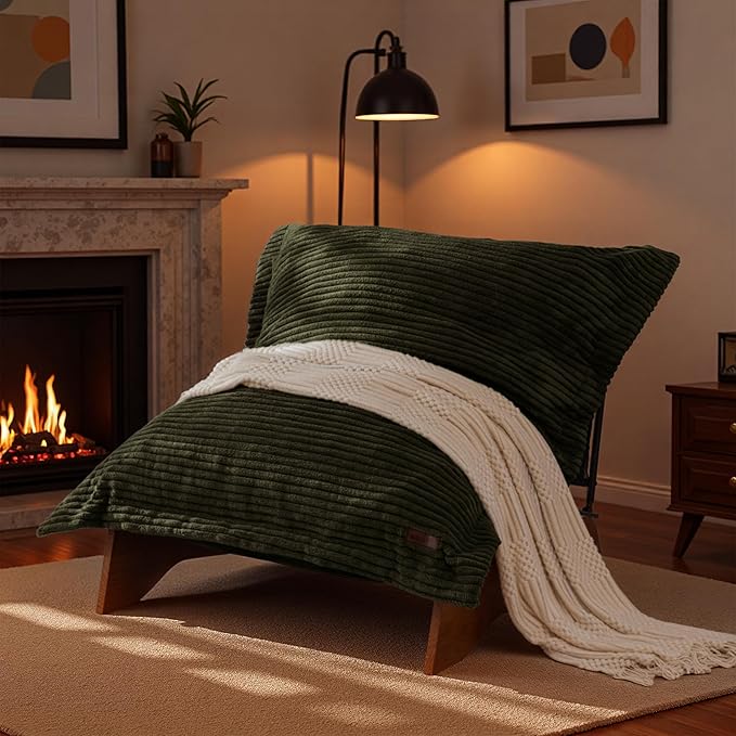 MAXYOYO Adjustable Living Room Chair, Convertible Bean Bag Chair & Recliner with Frame, Removable Cushion Floor Sofa Corded Fabric, Soft Upholstered Lounge for Bedroom, Dorm, Green