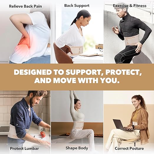 Slim Fit Lower Back Brace – Ultra-Thin Ergonomic H-Shaped Resin Support, Seamless Design for Strong & Comfortable Lumbar Support, Lightweight & Discreet Back Brace (Black, Small)