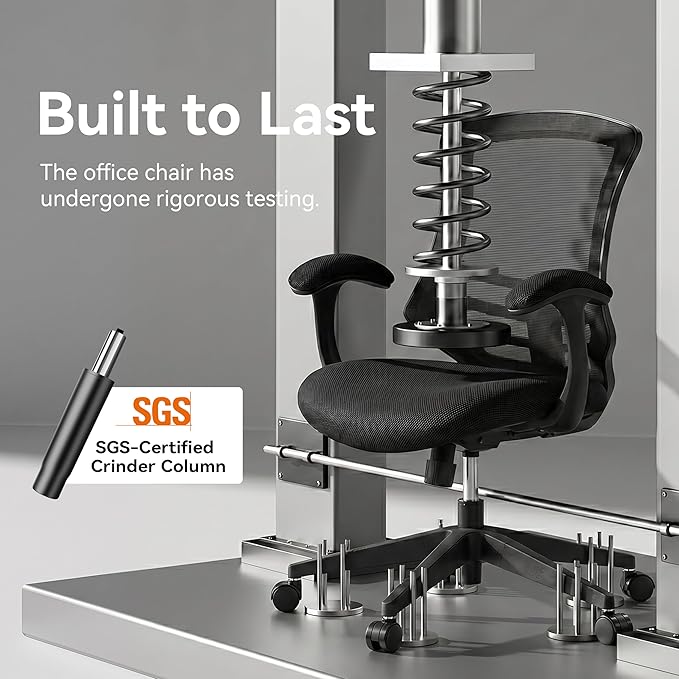 HAMESS Ergonomic Office Chair for Home Office with Mesh Back, Swivel Rolling Computer Desk Chair, Padded Arms with Built-in Lumbar Support, Thick Seat Cushion, High-Density Foam, Breathable Material