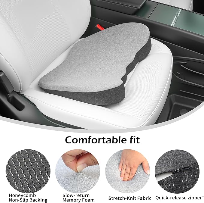 Car Seat Cushion, 2 in 1 Car Seat Cushion or Lumbar Support, Ergonomic Memory Foam Seat Cushions for Car Truck Sedan Home Office, Grey
