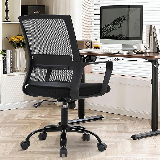 Ergonomic Office Chair, Comfortable Home Desk Chair, Breathable Mesh Back Computer Chair and Lumbar Support, Adjustable Height, Sponge Seat, Black