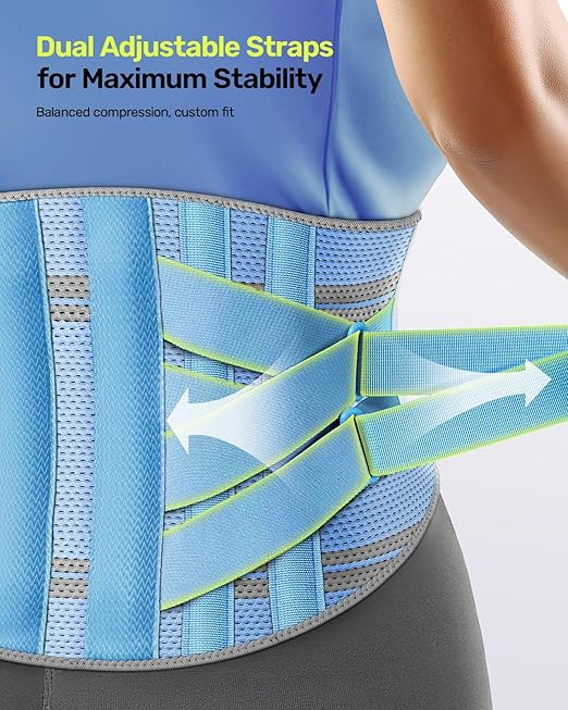 Rakiie Back Brace for Women, 9X Support System with Upgraded 3D Silicone Pad, Ergonomic Adjustable Lumbar Support for Pain Relief, Sciatica Blue Size S (Waist: 28.7" – 35.8")