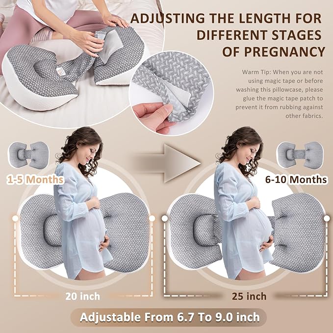 Chilling Home Portable Pregnancy Pillow Memory Foam–Maternity Body Pillow for Sleeping- Multifunctional Pregnancy Wedge Pillow for Back, Belly, Ideal for Pregnant Women,with Grey Removable Cover