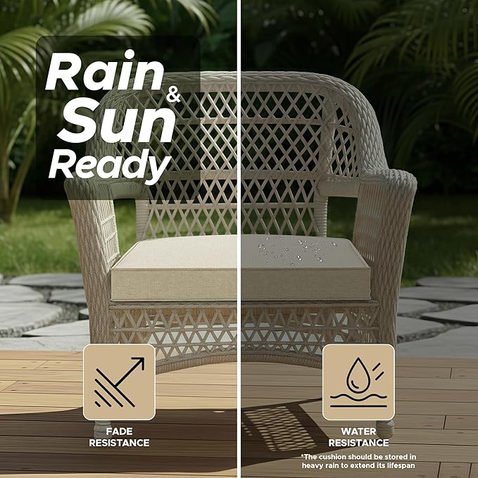 Outdoor Chair Cushions, Fade-Resistant & Water-Resistant, D Shaped Patio Furniture Seat Chair Pads Replacement with Ties, Non-Slip Bottom, Removable Cover, Set of 4, 17 x 16 Inch, Beige