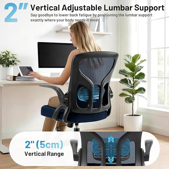 Office Chair Ergonomic Desk Chair with Adjustable Lumbar Support, High Back Breathable Mesh Chair with 120° Tilt Function & Flip-Up Armrests, Swivel Comfy Task Computer Chair for Work, Study