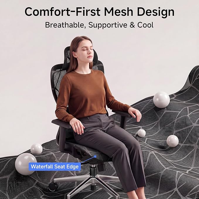 Ergonomic Office Chair with Dynamic Lumbar Support, High Back Mesh Chair with 4D Armrests & Headrest, 90°-135° Reclining Desk Chair, 380LBS Heavy Duty Computer Chair for Home Office (Black)