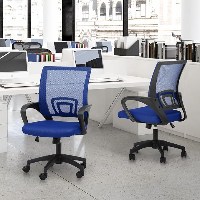 MoNiBloom Mesh Office Chair Set of 2, Ergonomic Computer Chair for Adults, Rolling Swivel Mid-Back Desk Chair with Lumbar Support, Comfy Armrest for Home Office, Gaming, Blue