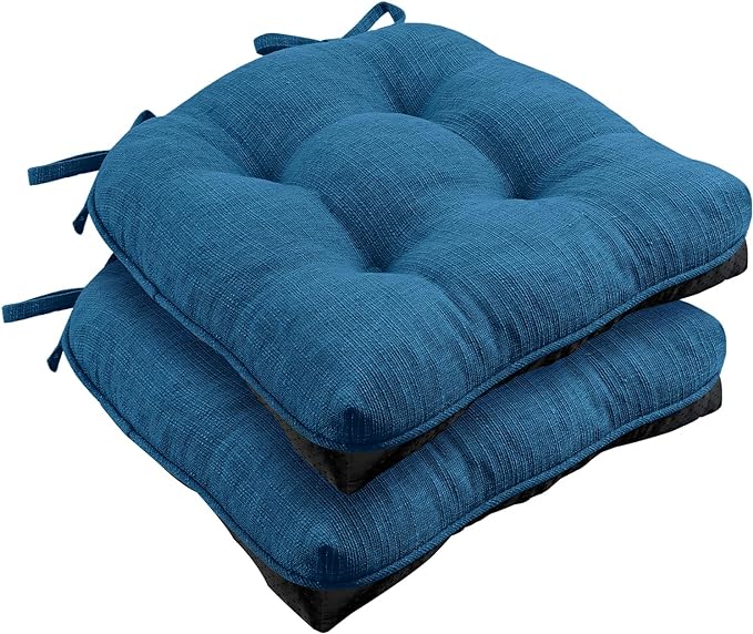 Wellsin Chair Cushions for Dining Chairs, Non-Slip Kitchen Chair Pads with Ties, Tufted Shredded Foam Kitchen Chair Cushions Set of 2, 15.5" X 15.5", Turquoise