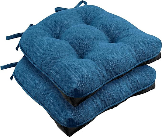 Wellsin Chair Cushions for Dining Chairs, Non-Slip Kitchen Chair Pads with Ties, Tufted Shredded Foam Kitchen Chair Cushions Set of 2, 15.5" X 15.5", Turquoise