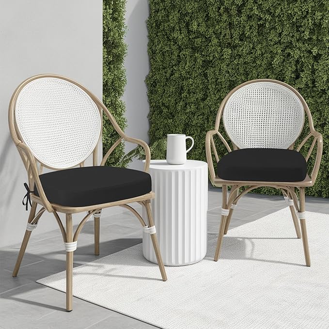 idee-home Outdoor Chair Cushions Set of 2, 19" x 19" Thick D-Shaped Patio Furniture Outdoor Seat Cushions Waterproof with Ties, Dining Pads