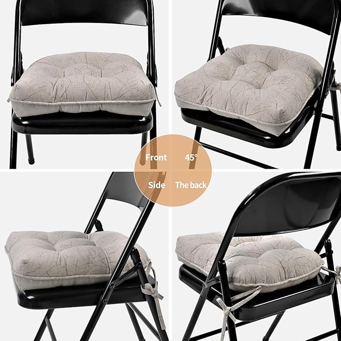 Marble Pattern 3" Chair Cushion for Dining Chair, Filling Bite-Size Memory Foam U-Shaped Seat Cushions for Kitchen Chairs, Non-Slip Indoor Chair Pad with Ties, Set of 4, Wood Color