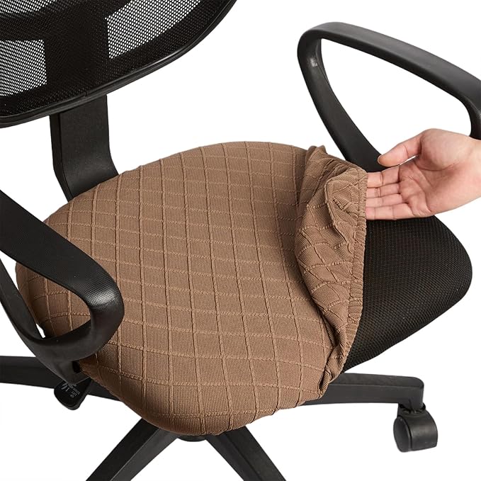 Melaluxe Stretch Jacquard Office Chair Cover, Removable Washable Desk Chair Cover Rotating Chair Seat Slipcover, Brown