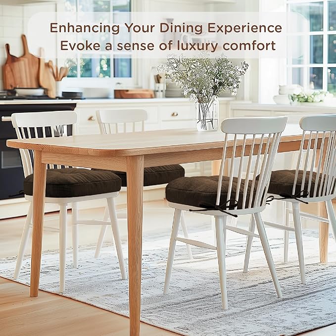 Codi Dining Chair Cushions 4 Pack, Thick Chairs Pads for Indoor Kitchen Room - Washable, Non-Slip Memory Foam Seat Cushion with Ties, 16.5"x16.5"x 3.5", Set of 4, Brown New