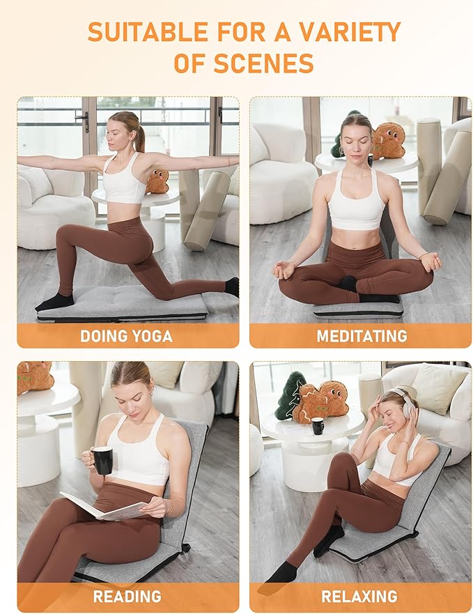 FASTMOMENT Floor Chair with Back Support Adjustable Meditation Chair with 14 Positions Portable Ground Seating for Adults Foldable Floor Seat for Meditation Yoga Reading (Thicker Sponge Version)