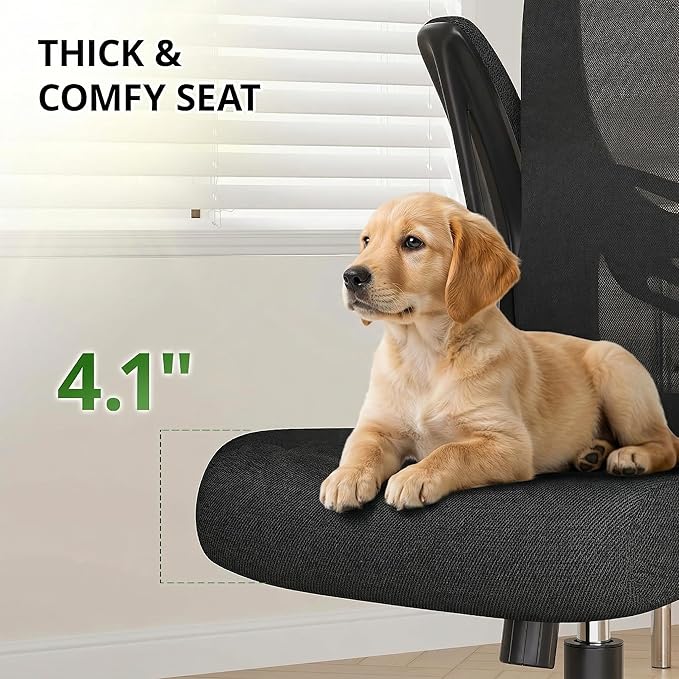 Kechen Office Chair with Swivel Armrests,High Back Mesh and Breathable Design of Computer Desk Chair,Lumbar Support and Height Adjustment for Comfortable Desk Chairs，for Work and Study (Black, 501)
