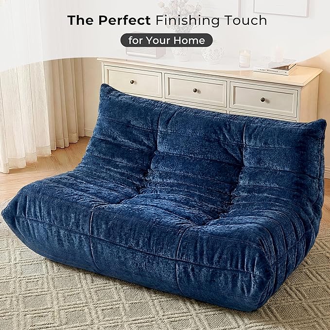 HABUTWAY Bean Bag Chair, Giant Bean Bag Chairs for Adults, Loveseat Fireside Chair, 2 Seater Lazy Bean Bag Sofa Memory Foam Couch for Living Room, Bedroom, Office (Navy Blue)