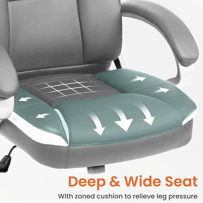 NEO CHAIR Office Desk Ergonomic Gaming Computer Chair High Back Adjustable PU Leather with Lumbar Support, Swivel Rolling Wheels, Executive Managerial Task Chair (Grey)