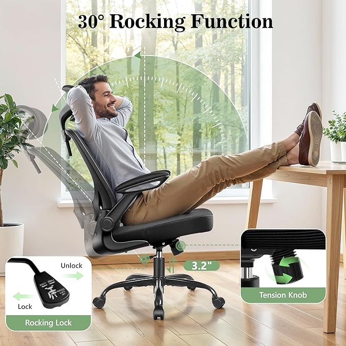 BESTFAIR Office Chair Ergonomic Desk Chair, Breathable Mesh Office Chairs with Adjustable Lumbar Support, Flip-Up Arms, Computer Desk Chair Comfy for Home Office, 8 Pack