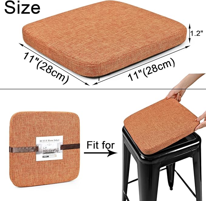 BUYUE Friendly Woven Fabric Magnetic Bar Stool Cushion 1 Piece, Enhanced Anti-Slip Breathable Small Chair Seat Pad for Café Bistro Stackable Metal Stool (Square, Orange, 1)