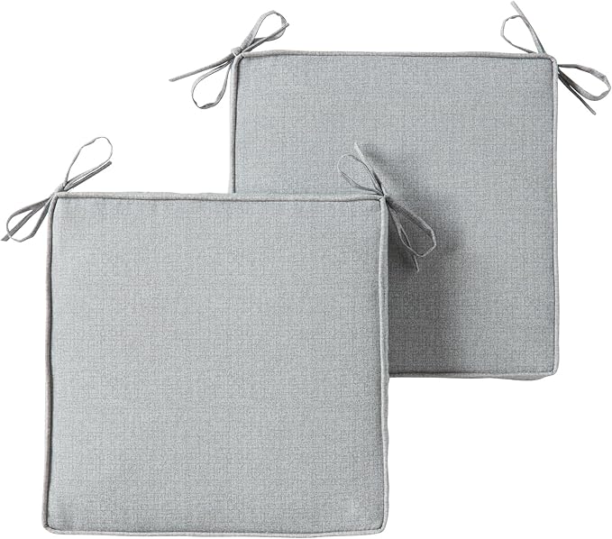 Outdoor 18 inch Square Patio Dining Chair Pads – Comfortable Fiber-Filled Seat Cushions with Ties, Reversible Polyester Fabric - Heather Gray, Set of 2