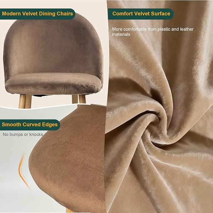 Lightdot Dining Chairs Set of 2, Velvet Comfort Seats, Medieval Modern Living Room Chair, Padded Kitchen Chair with Wood Legs and Padded Chair for Bedroom, Easy to Assemble, Brown