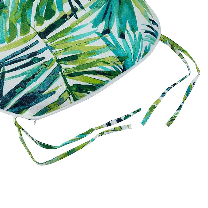 Magpie Fabrics 17"x16"x2" U-Shape Chair Cushions with Ties 4 Count, Outdoor Indoor Waterproof All Weather Seat Pads Decoration for Patio Garden Dining Office - Green Palm Leaves