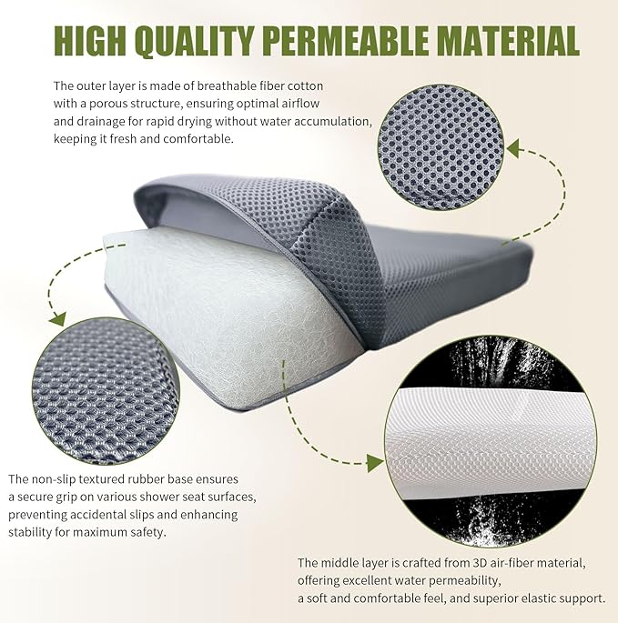 Gwremzlox，Shower Seat Cushion, Soft Chair Pad for Elderly Bathing，Easy to Clean & Quick Dry，Using 4D air Fiber Material，Suitable for Shower Seats, Bathtub Baths, Poolside Rest, Dressing Room Seats