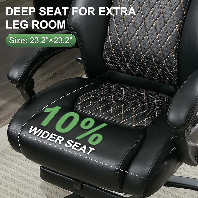 Reclining Office Chair with Retractable Footrest & Adjustable Lumbar Support - 500 lbs Capacity for Big and Tall Users, Leather Executive Desk Chair for Home Office, Work, and Relaxation, Black