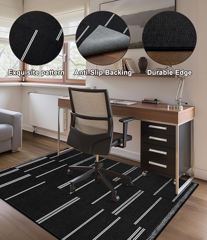 chakme Office Chair Mat for Hardwood Floor, 60"x45" Easy Glide Computer Desk Mat Protector for Rolling Chair Under Desk Rug Nonslip Backing, Machine Wash, (Stripes)