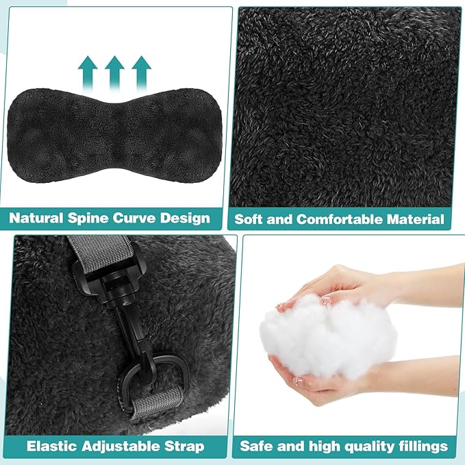 Colingmill 1 Pc Neck Pillow for Recliner Headrest Pillow Bone Shaped Chair Plush with Adjustable Strap Neck Support and Pain Relief Curve Head Cushion for Car Travel Airplane (Black)