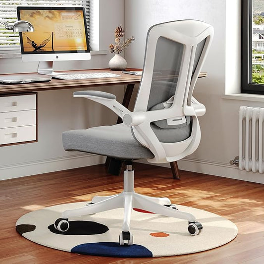 350 LBS Ergonomic Office Computer Mesh Chair - Adjustable Height Rolling Desk Chair with Flip-Up Armrests & High Back Support - Comfortable Swivel Task Chair for Home Office (02GREY)