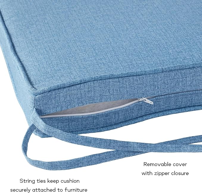 Outdoor 18 inch Square Patio Dining Chair Pads – Comfortable Fiber-Filled Seat Cushions with Ties, Reversible Polyester Fabric - Denim, Set of 2